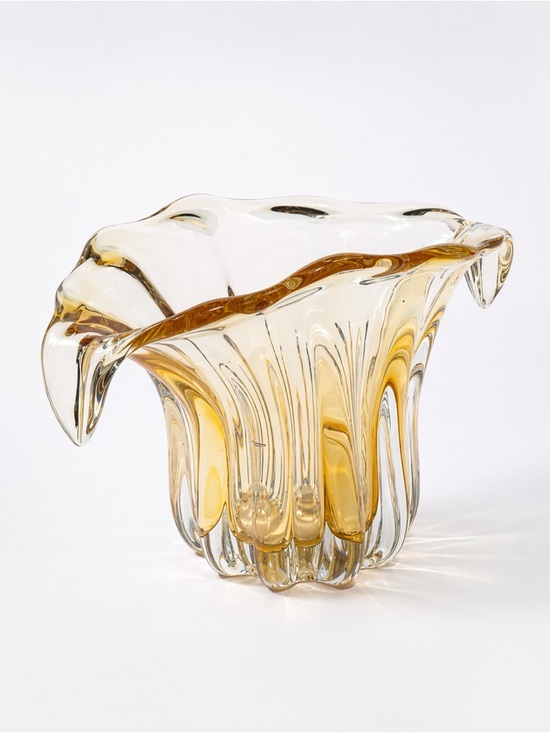 Murano Other - Mid-Century Modernist Hand-Blown Murano Glass Fluted Vase in Citrine